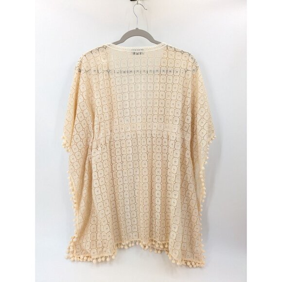 Asha Cover Up Blouse Womens‎ Cream Sheer Lace Top Southwest Crochet Boho Beach - Picture 2 of 8